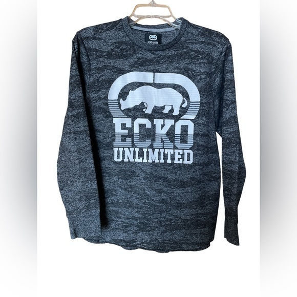 Ecko Unlimited Long‎ Sleeve Graphic Waffle Knit Shirt Grey Camo Men’s Medium - Picture 1 of 6